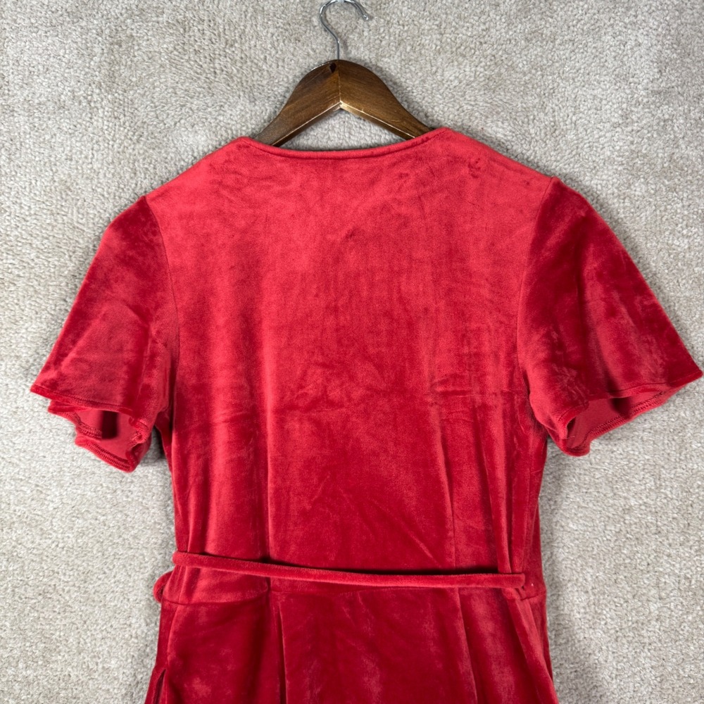 Marine Layer Velvet Wrap Dress Women XS Red Holiday Flutter Sleeve Midi Stretch - Picture 12 of 14